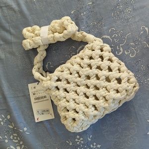 Zara $129 woven crossbody shoulder bag white